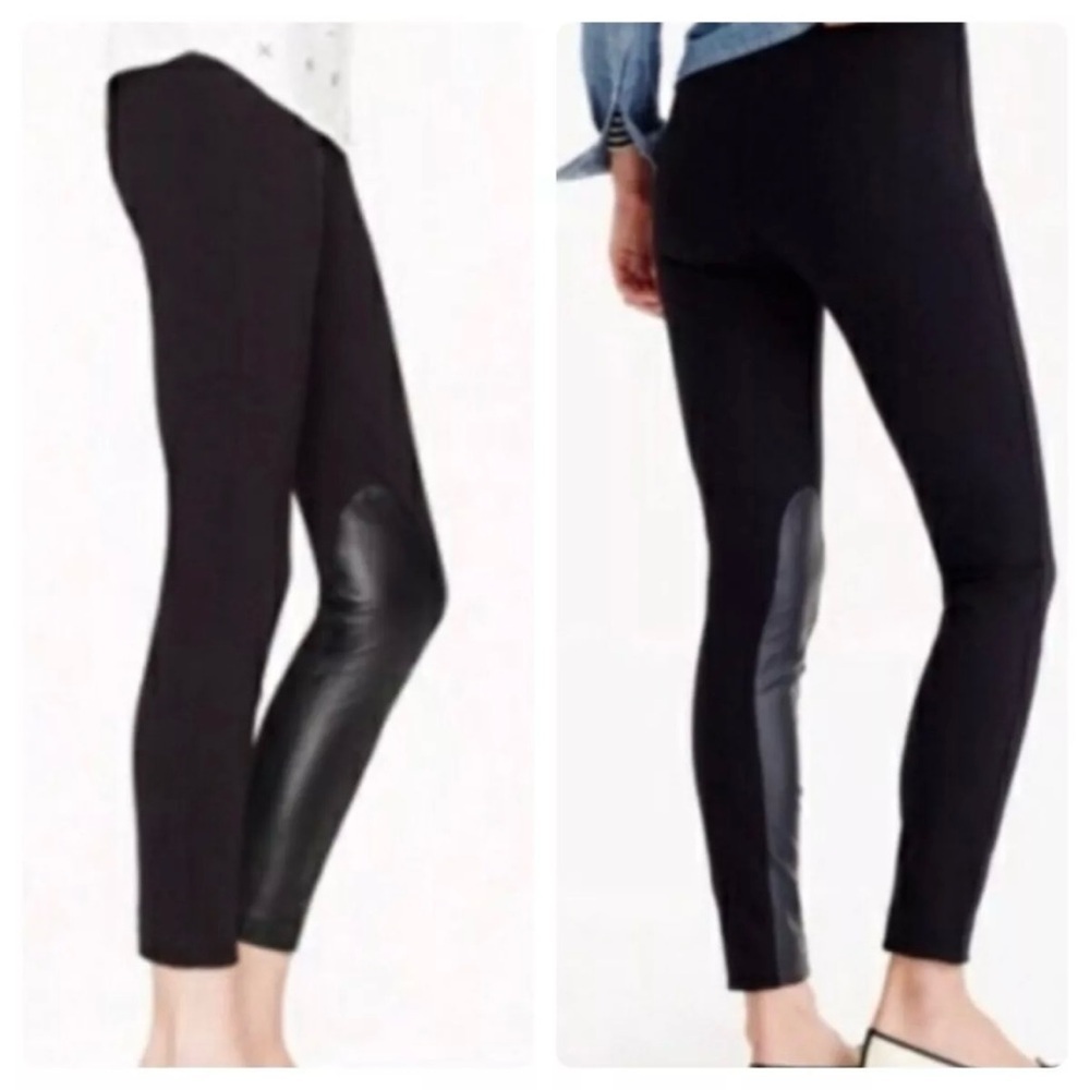 J. Crew Women's Pixie Jodhpur Black Ponte Riding Pants Leather Trim Sz 0